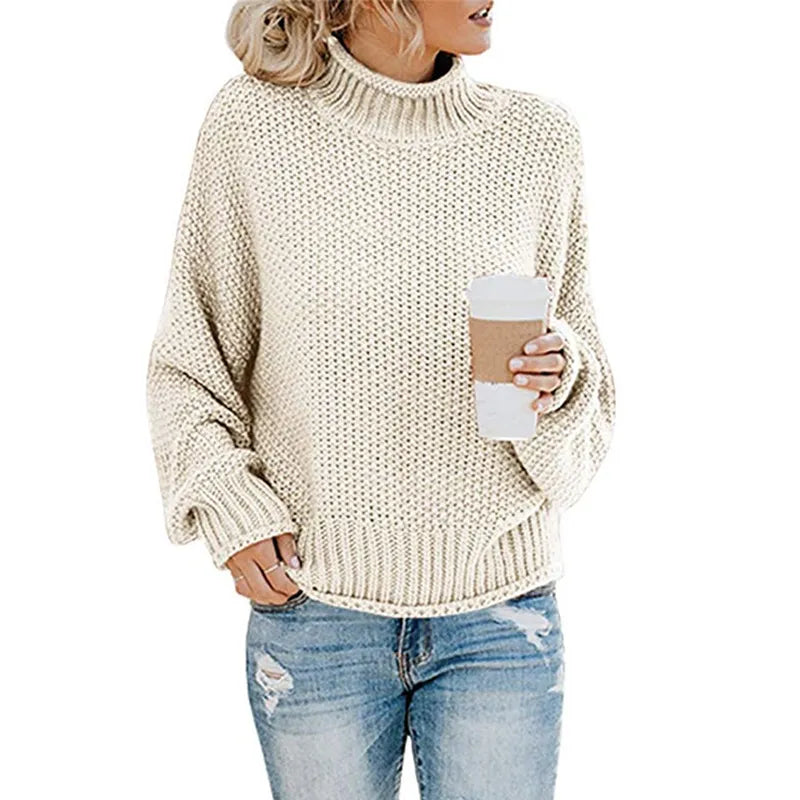 Damen Strickpullover aus Baumwolle Polyester und Acryl | Locker Geschnittener Rollkragenpullover | Alltag und Freizeit | Schmid