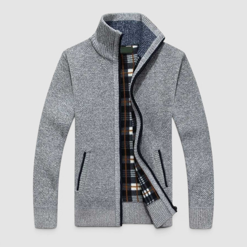 Herren Strickjacke | Cardigan mit Reißverschluss und Stehkragen | Reguläre Passform aus Polyester für Alltag und Freizeit | Schmid