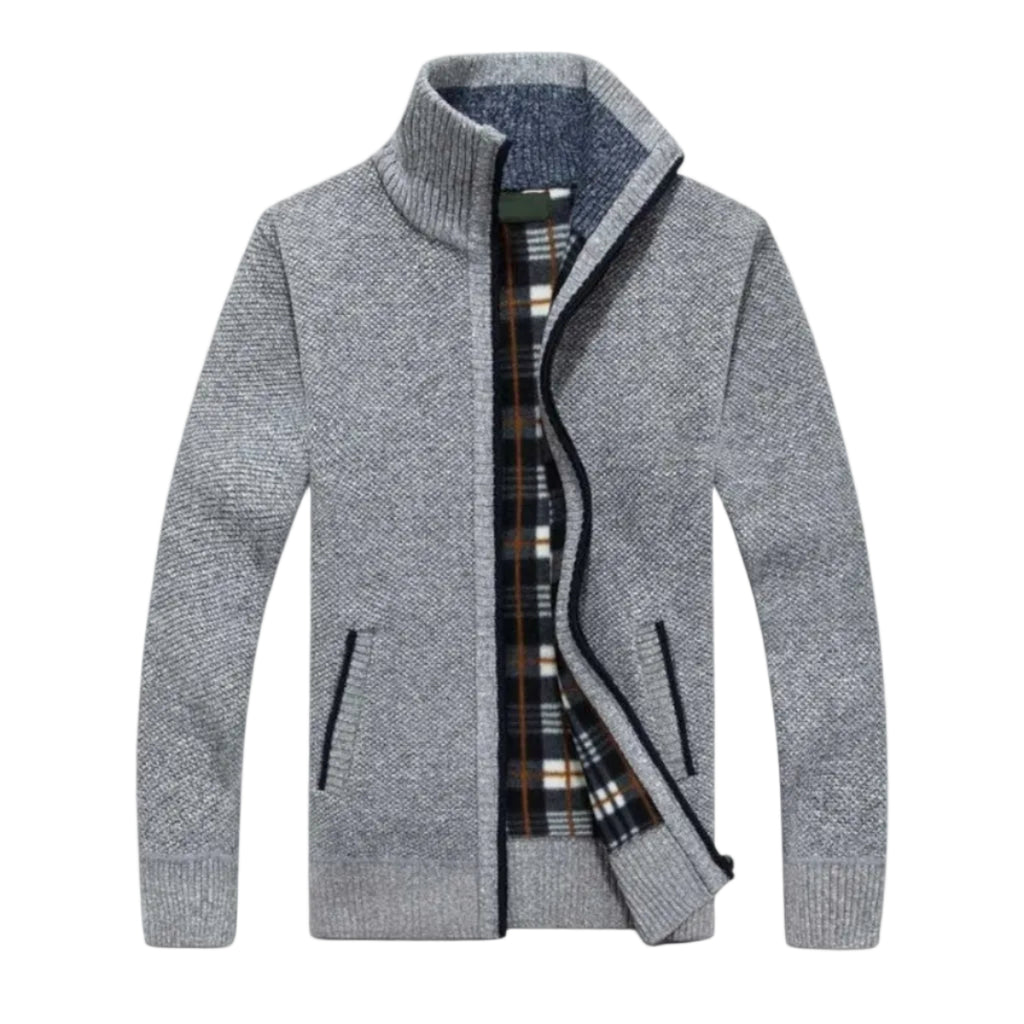 Herren Strickjacke | Cardigan mit Reißverschluss und Stehkragen | Reguläre Passform aus Polyester für Alltag und Freizeit | Schmid