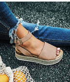 Damen Sommerschuhe Mit Plateau – Sandalen Aus Kunstvelours Mit Verstellbaren Knöchelriemen