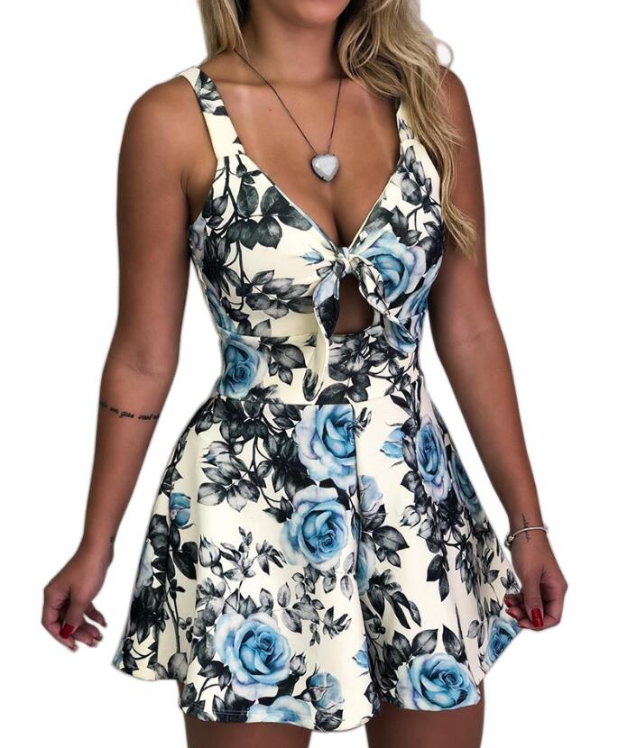 Damenkleid aus Polyester | Lässige Passform mit Blumenmuster und Ärmellosem V-Ausschnitt | Sommer- und Freizeitgebrauch | Schmid
