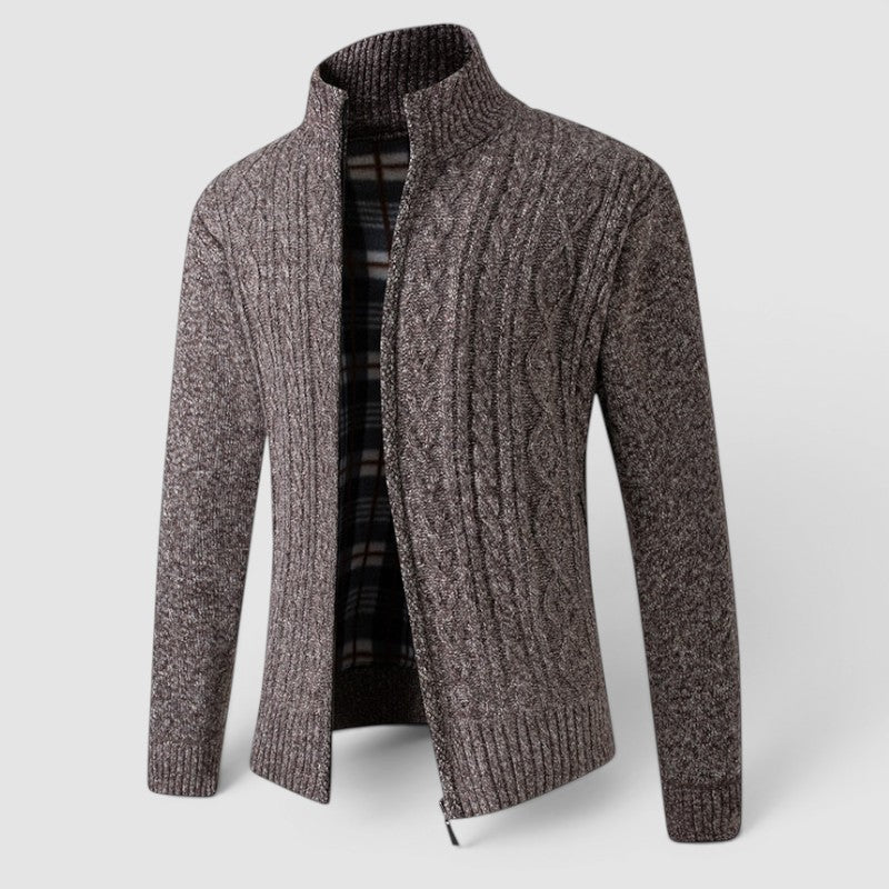 Herren Strickjacke | Cardigan mit Reißverschluss und Stehkragen | Reguläre Passform aus Polyester für Alltag und Freizeit | Schmid