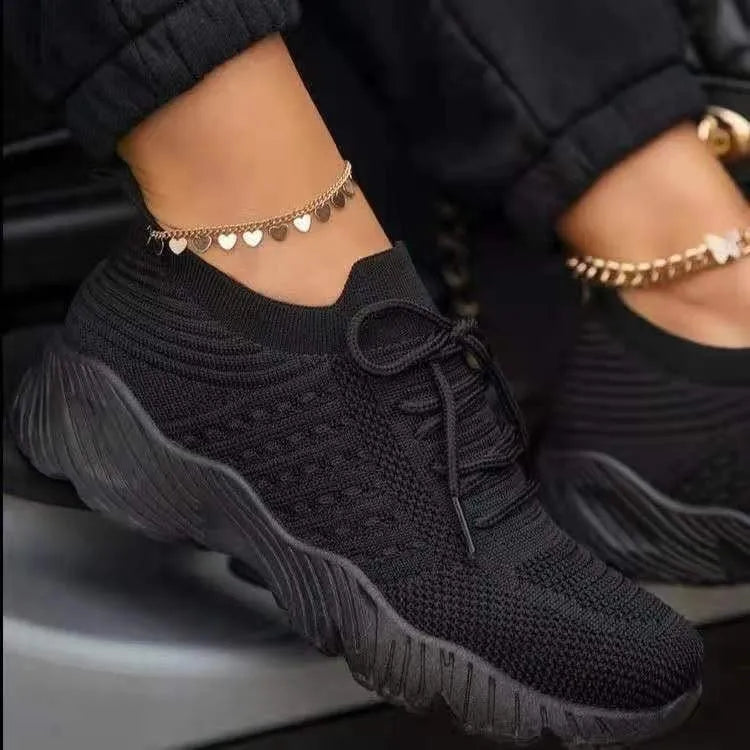 Atmungsaktive damen sneaker | leichte sportschuhe mit strick-obermaterial & memory-sohle