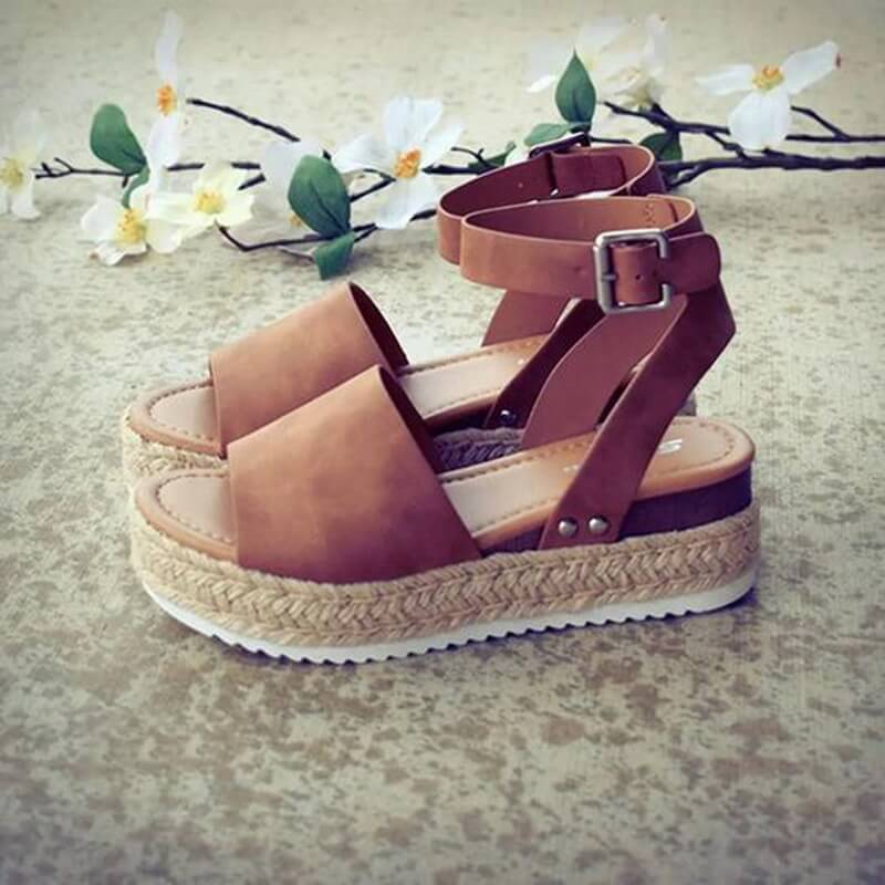 Damen Sommerschuhe Mit Plateau – Sandalen Aus Kunstvelours Mit Verstellbaren Knöchelriemen