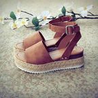Damen Sommerschuhe Mit Plateau – Sandalen Aus Kunstvelours Mit Verstellbaren Knöchelriemen