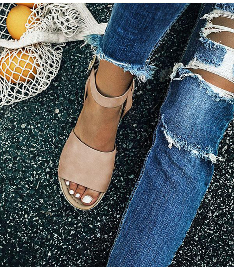Damen Sommerschuhe Mit Plateau – Sandalen Aus Kunstvelours Mit Verstellbaren Knöchelriemen