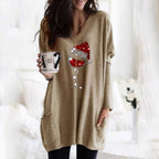 Damen Weihnachts Wein Grafik Sweatshirt – Lässiger Feiertagspullover Mit Festlichem Motiv