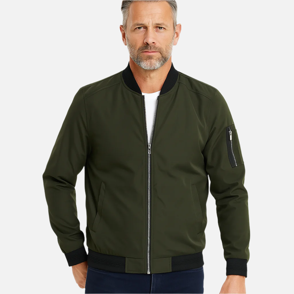 Herren Bomberjacke | Gerippte Abschlüsse & Frontreißverschluss | Körpernahe Jacke mit Reißverschluss-Ärmeltasche für Alltag | Schmid