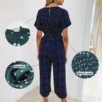 Damen Jumpsuit I Baumwollmischung | Lockere Passform mit V-Ausschnitt und kurzen Batwing-Ärmeln | Sommergebrauch | Schmid