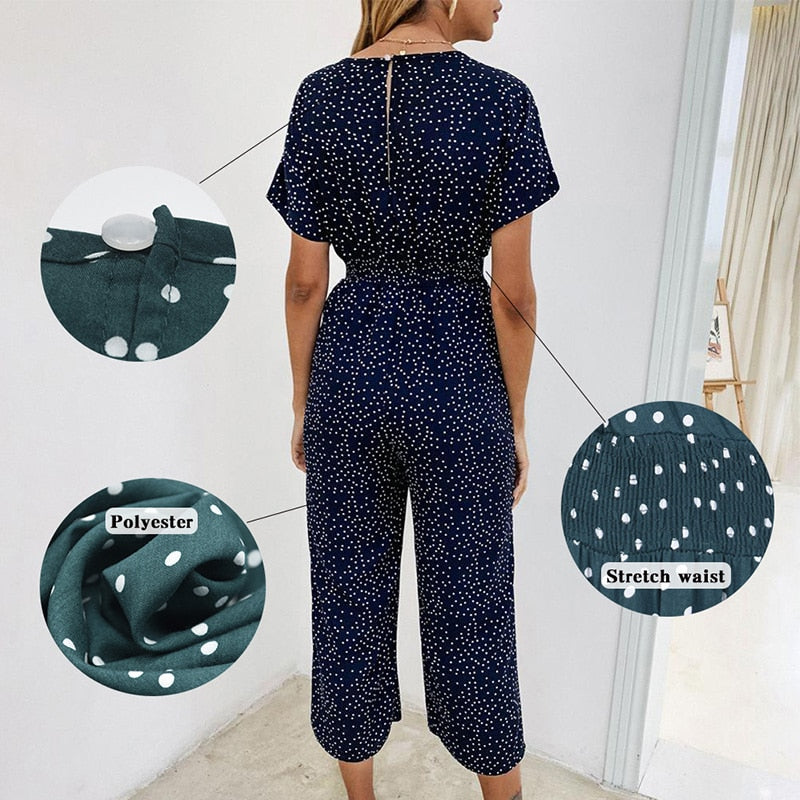 Damen Jumpsuit Baumwollmischung | Lockerer V-Ausschnitt mit kurzen Batwing-Ärmeln | Sommernutzung | Schmid