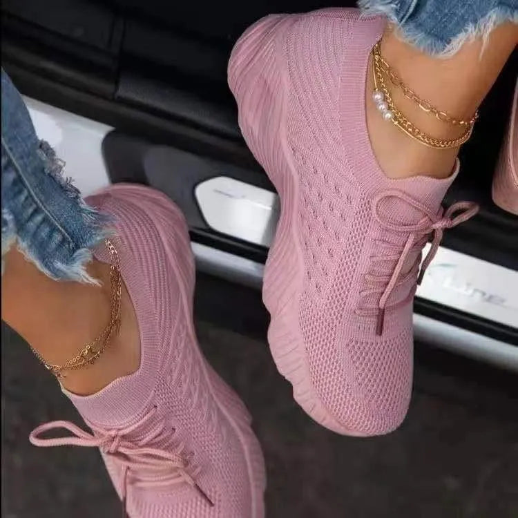 Atmungsaktive damen sneaker | leichte sportschuhe mit strick-obermaterial & memory-sohle