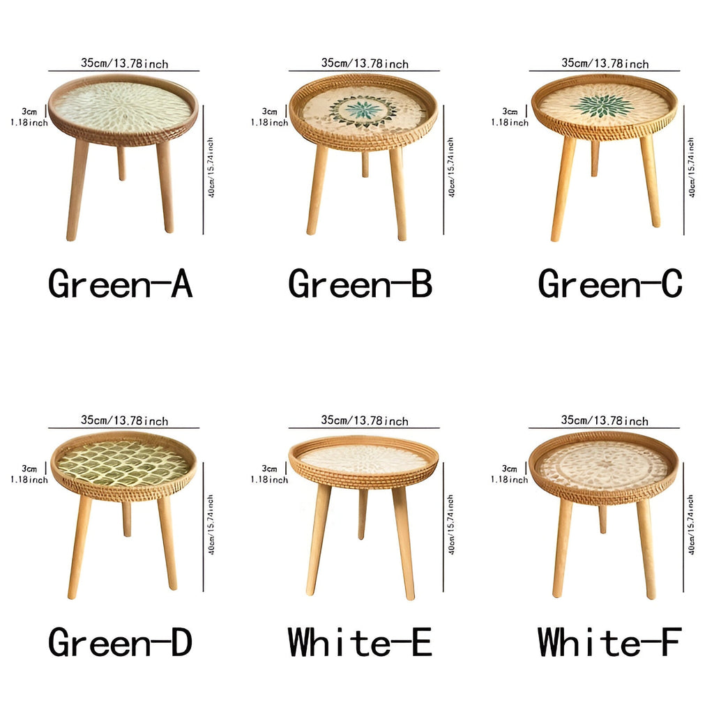 Scandi | Table Basse Ronde En Rotin Fait Main Avec Plateau En Bois