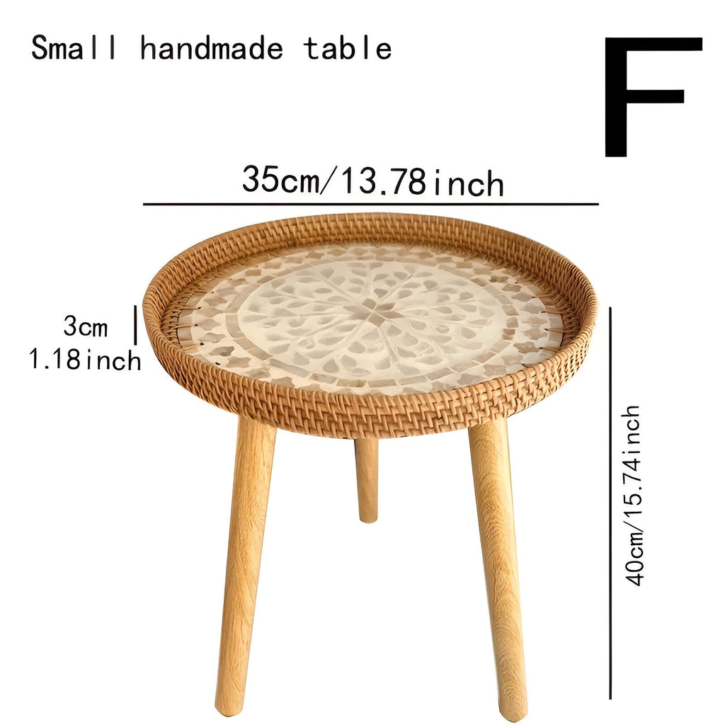 Scandi | Table Basse Ronde En Rotin Fait Main Avec Plateau En Bois