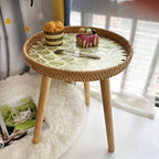 Scandi | Table Basse Ronde En Rotin Fait Main Avec Plateau En Bois