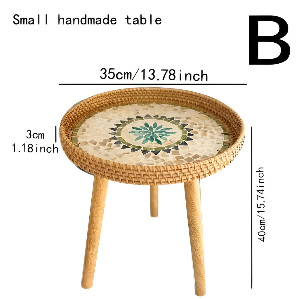 Scandi | Table Basse Ronde En Rotin Fait Main Avec Plateau En Bois