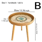 Scandi | Table Basse Ronde En Rotin Fait Main Avec Plateau En Bois