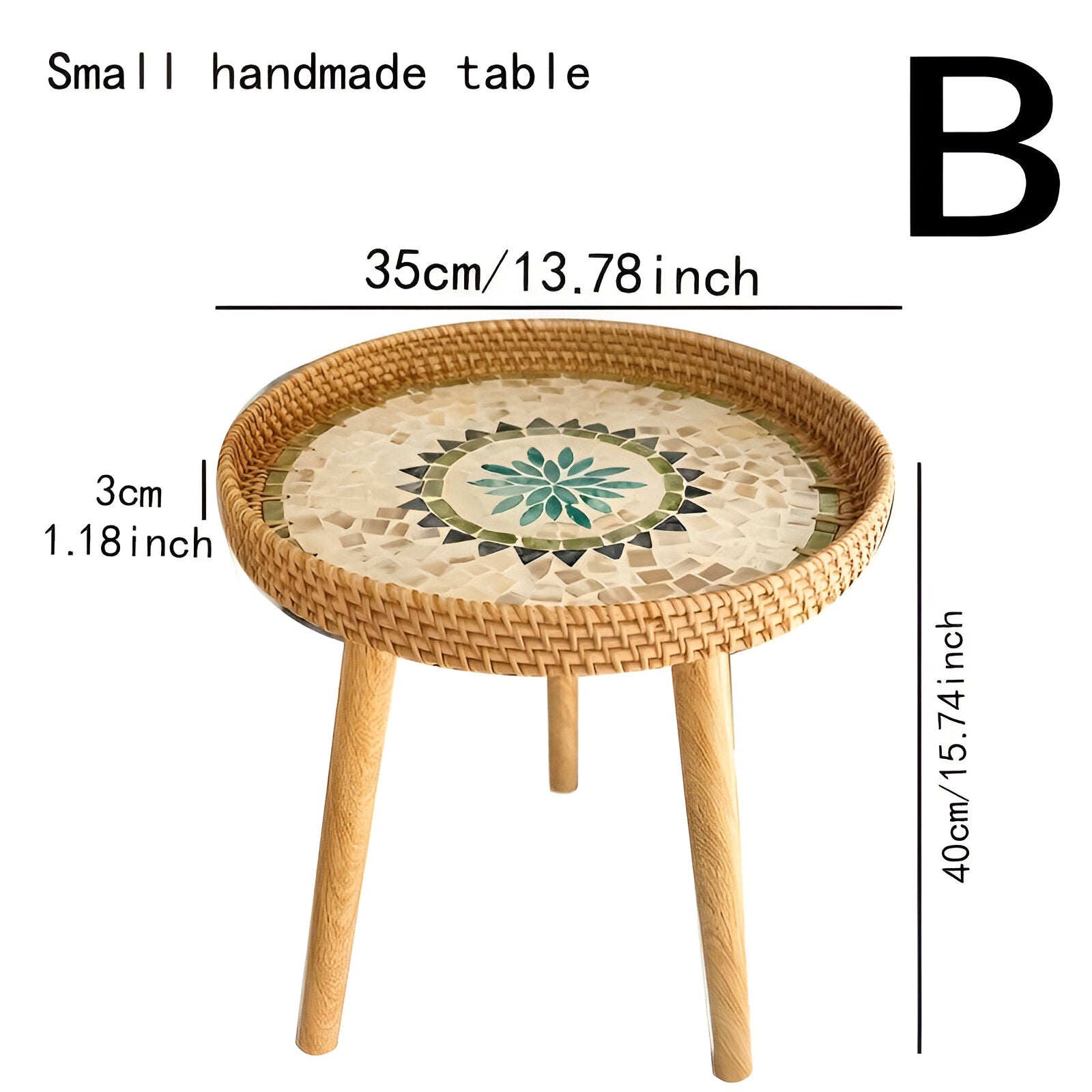 Scandi | Table Basse Ronde En Rotin Fait Main Avec Plateau En Bois