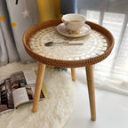 Scandi | Table Basse Ronde En Rotin Fait Main Avec Plateau En Bois