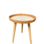 Scandi | Table Basse Ronde En Rotin Fait Main Avec Plateau En Bois