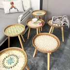 Scandi | Table Basse Ronde En Rotin Fait Main Avec Plateau En Bois