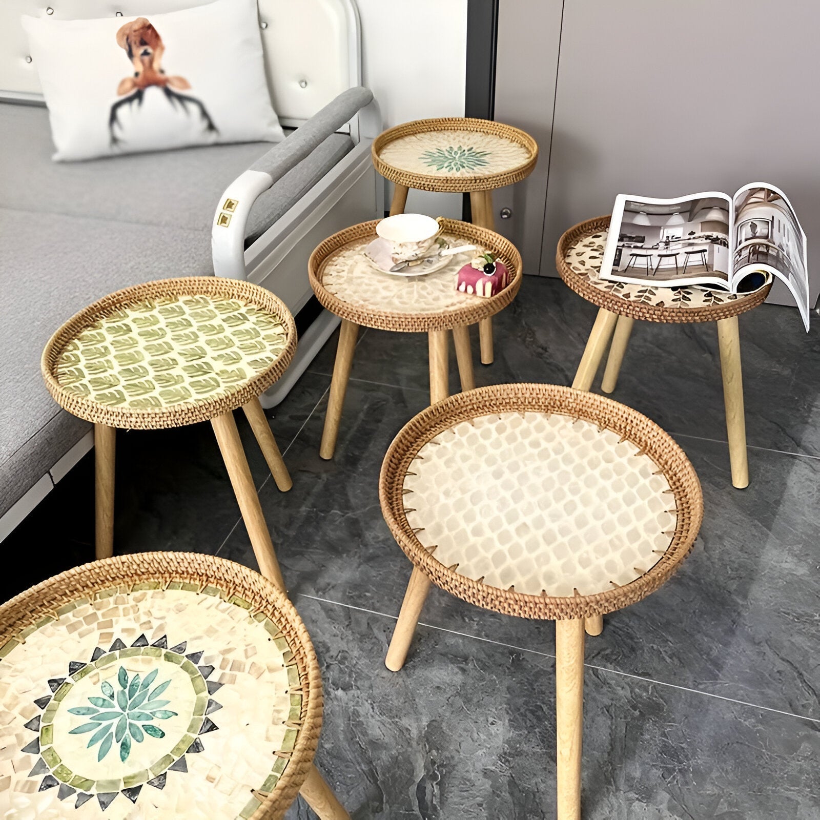 Scandi | Table Basse Ronde En Rotin Fait Main Avec Plateau En Bois