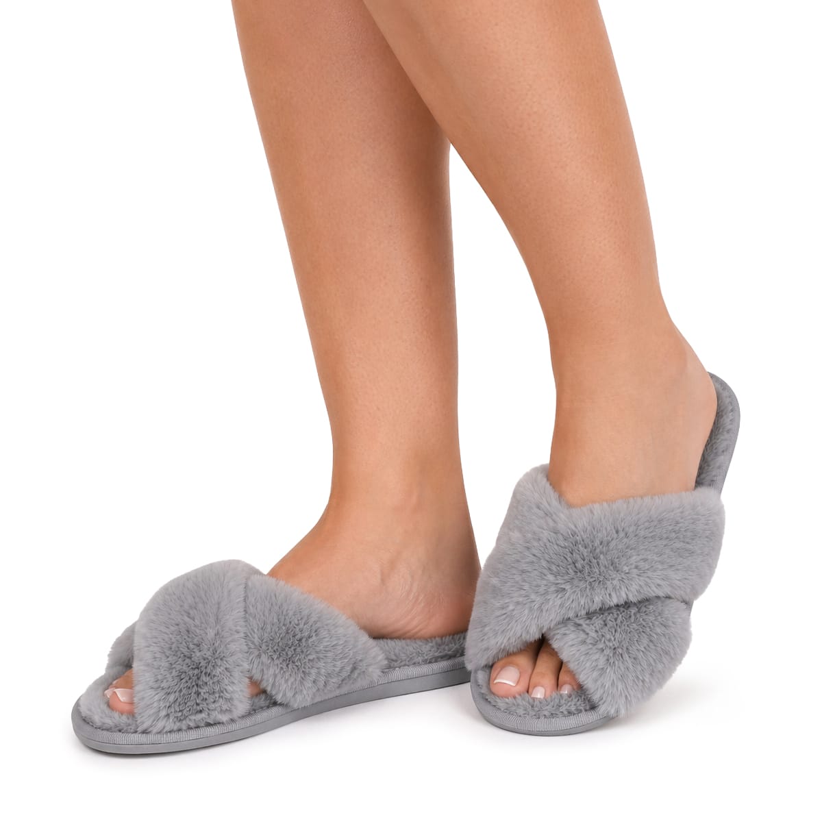 Gefütterte Damen-Winterhausschuhe | Polyester-Kunstfell & Geschlossene Fußabdeckung | Strukturierte Sohle für Zuhause | Schmid