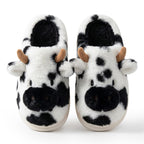 Hausschuhe mit Kuhmotiv aus Kunstfell | Plüschfutter & EVA-Sohle | Slip-On Hausschuhe in Größen 36–45 für Innen | Schmid