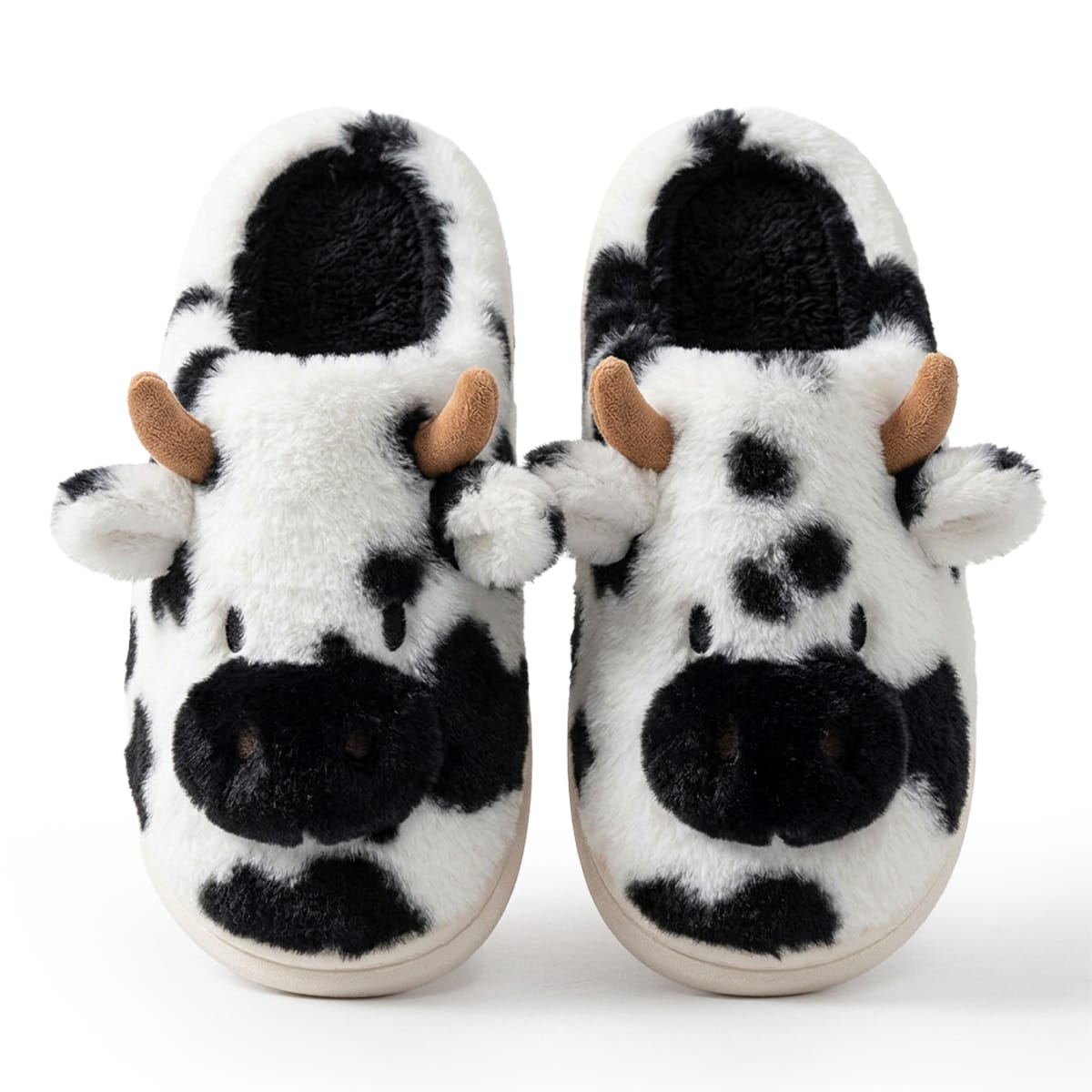 Hausschuhe mit Kuhmotiv aus Kunstfell | Plüschfutter & EVA-Sohle | Slip-On Hausschuhe in Größen 36–45 für Innen | Schmid