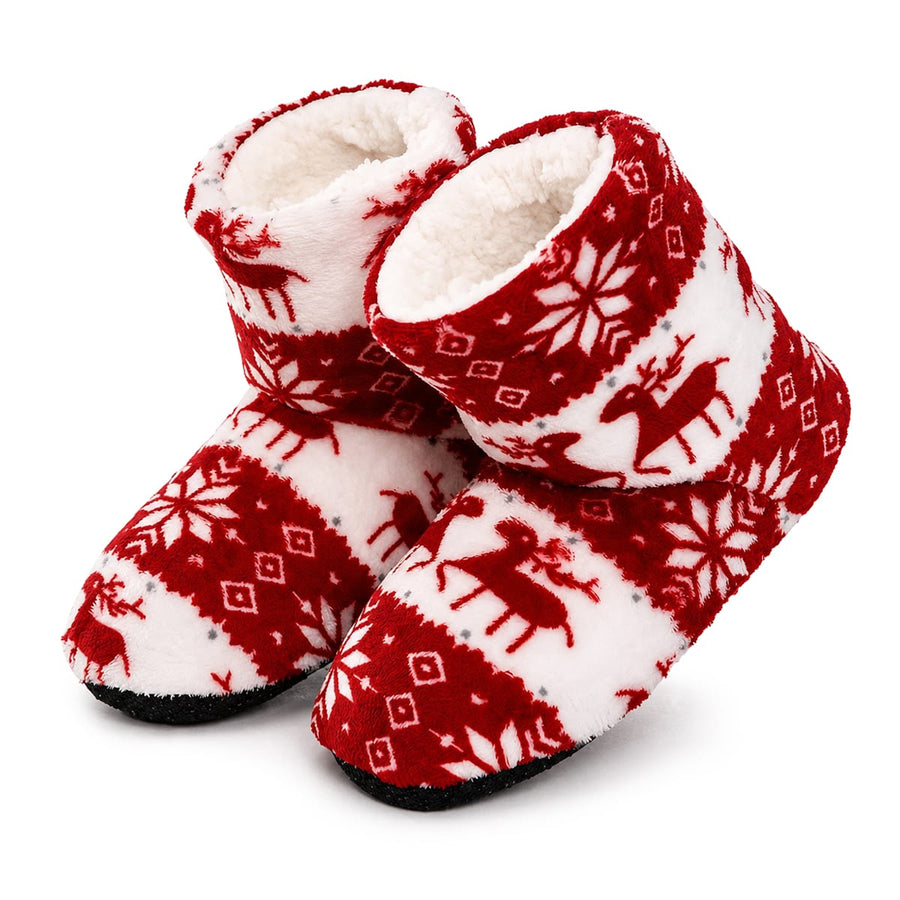 Hausschuhe mit Elchmotiv | Baumwoll-Polyester & Plüschfutter | TPR-Grip-Sohle für Winterliche Nutzung Zuhause | Schmid