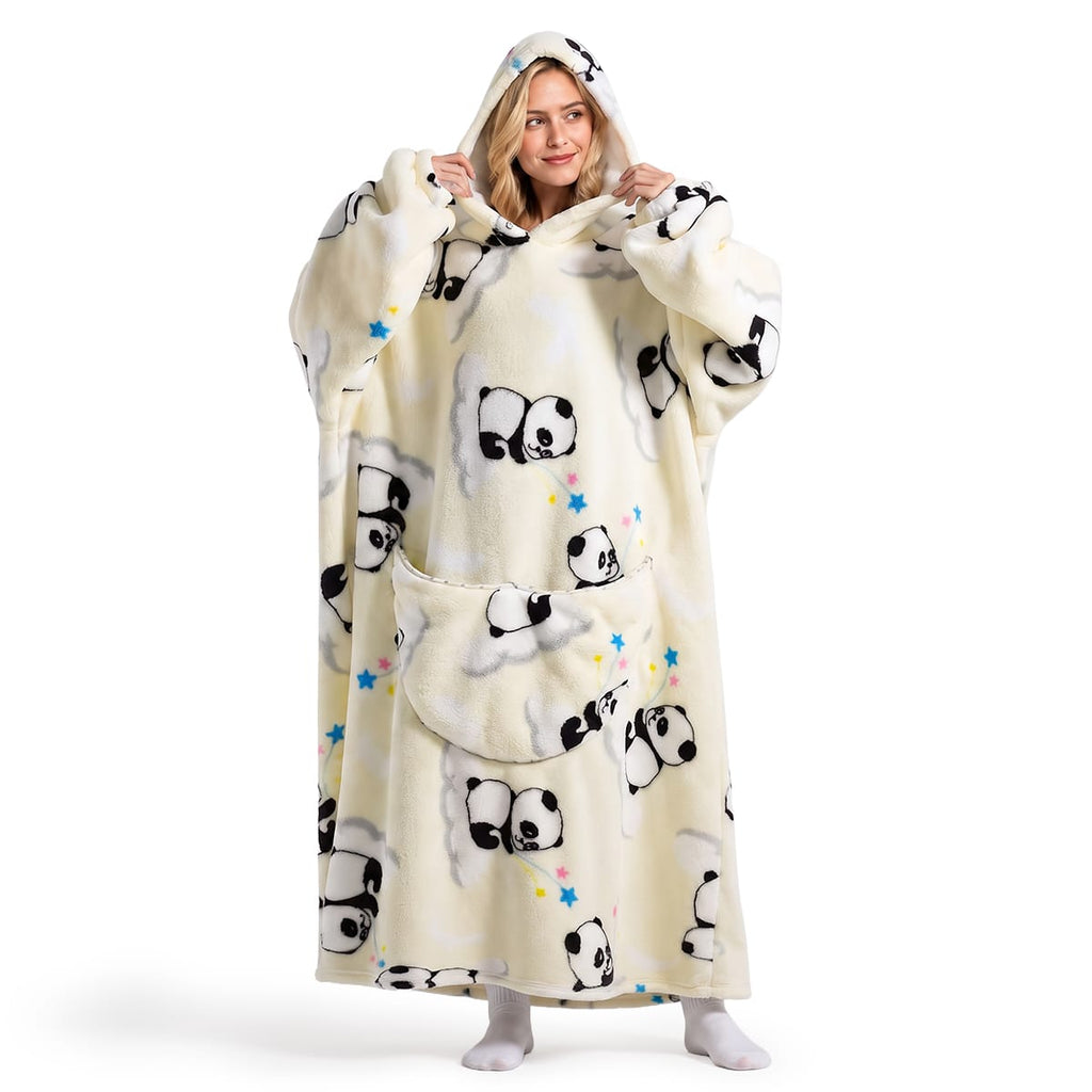 Oversized Deckenpullover mit Kapuze | 100 % Polyester-Flanell-Fleece | Lange Tragbare Decke mit Großer Fronttasche | Schmid