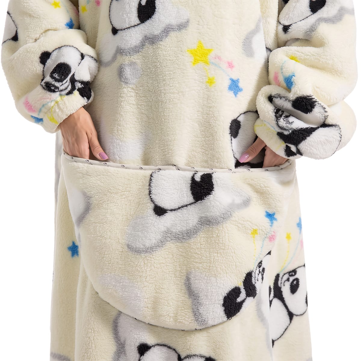 Oversized Deckenpullover mit Kapuze | 100 % Polyester-Flanell-Fleece | Lange Tragbare Decke mit Großer Fronttasche | Schmid