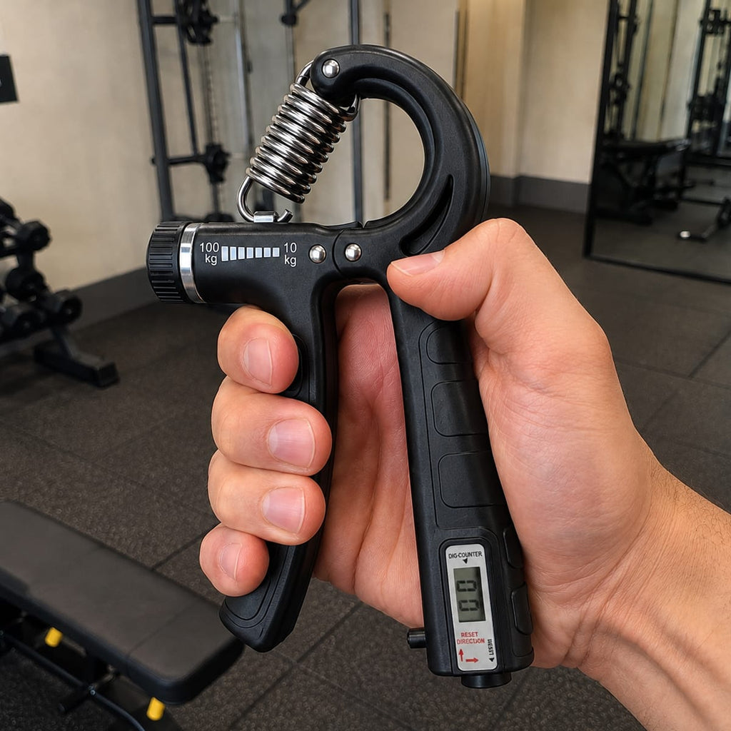 Verstellbarer Handtrainer | 10–100 kg Widerstand & Wiederholungszähler | Kompaktes Grifftrainingsgerät mit Display | Schmid