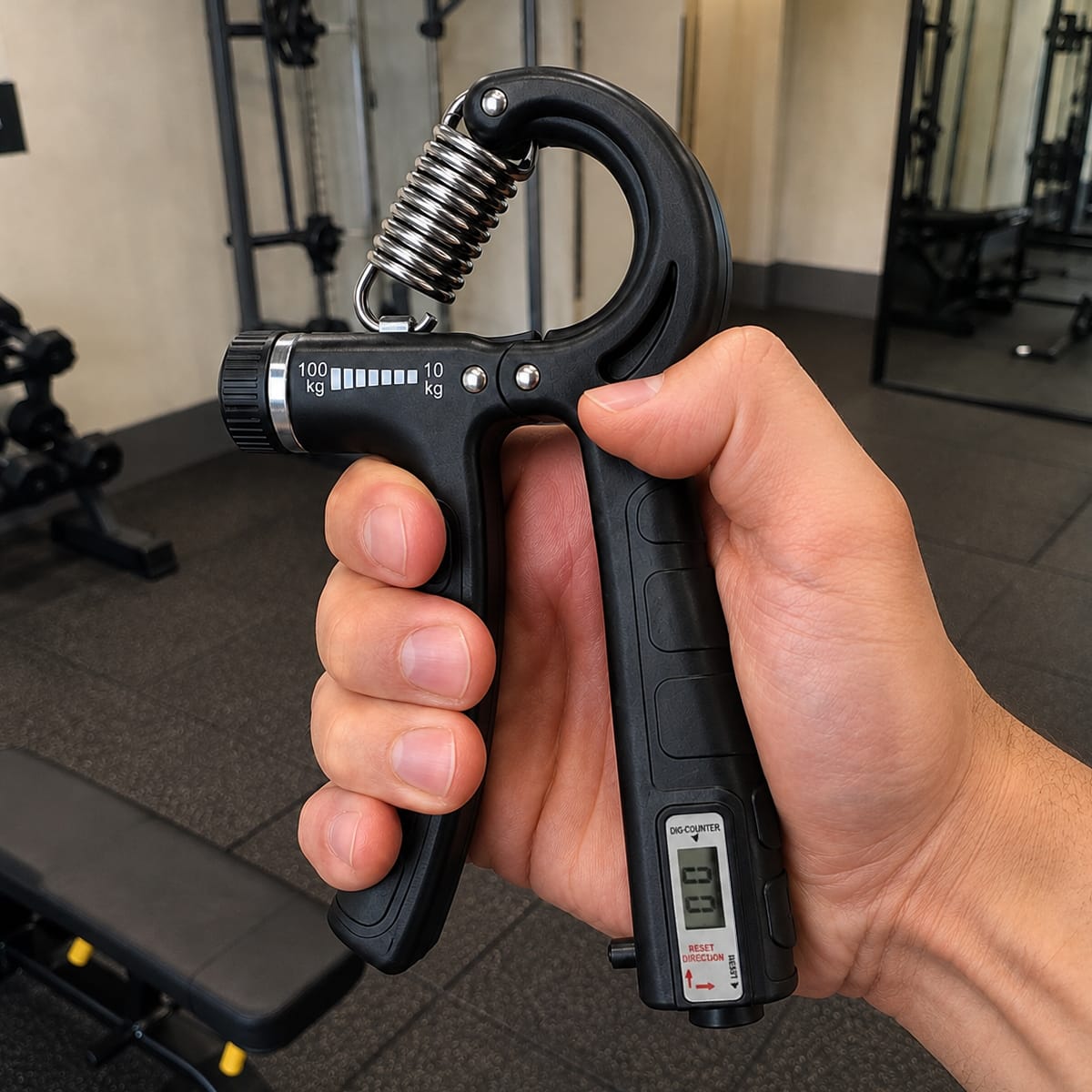 Verstellbarer Handtrainer | 10–100 kg Widerstand & Wiederholungszähler | Kompaktes Grifftrainingsgerät mit Display | Schmid