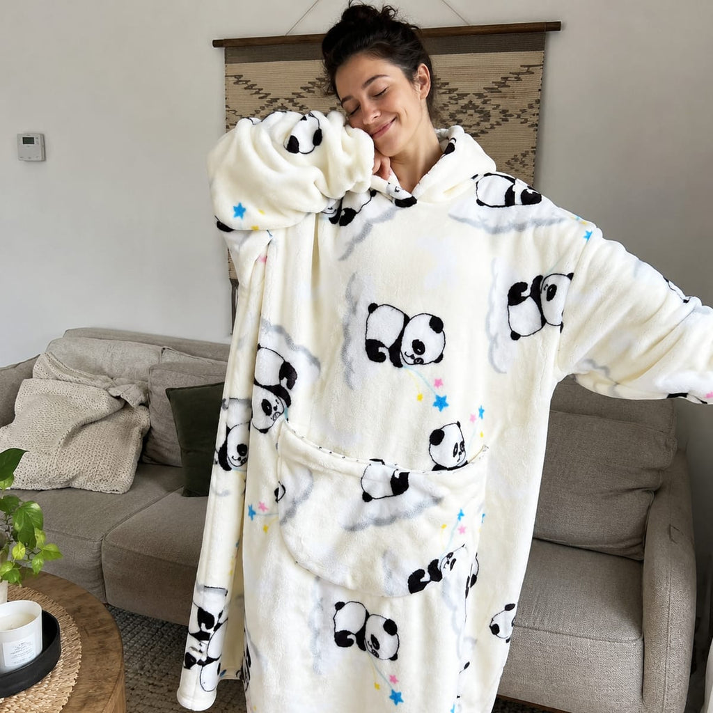 Oversized Deckenpullover mit Kapuze | 100 % Polyester-Flanell-Fleece | Lange Tragbare Decke mit Großer Fronttasche | Schmid