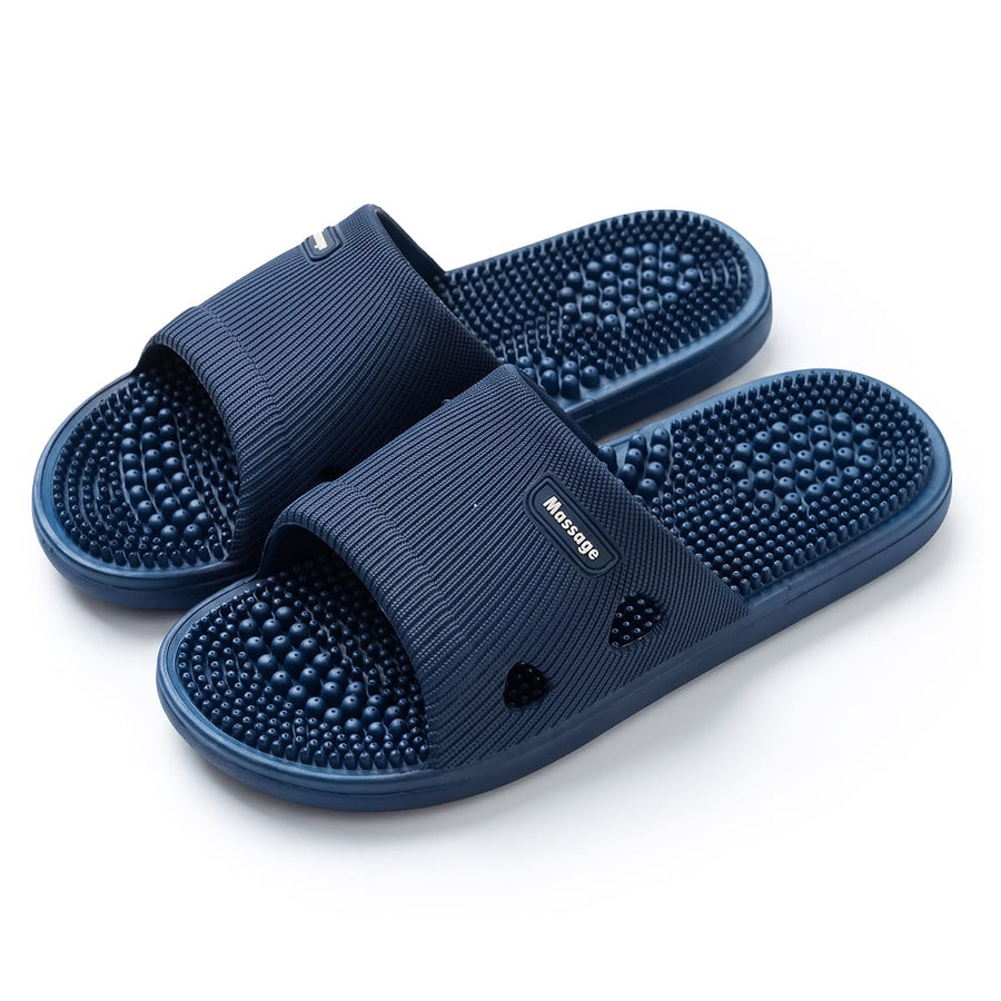 PVC Massage-Slipper | Strukturierte Druckpunkt-Fußbett & Flexible Sohle | Dunkelblaue Slip-On Sandalen für Innen & Außen | Schmid
