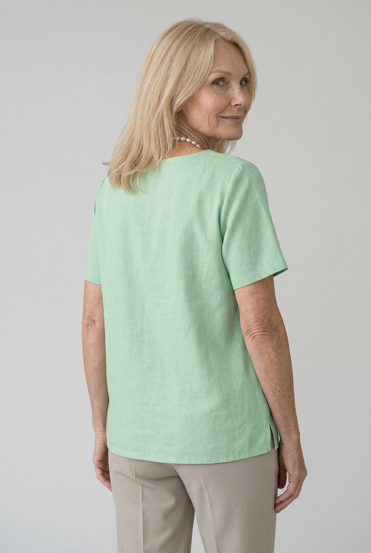 Damen Leinenbluse – Langarm, Knopfleiste, Einfarbig