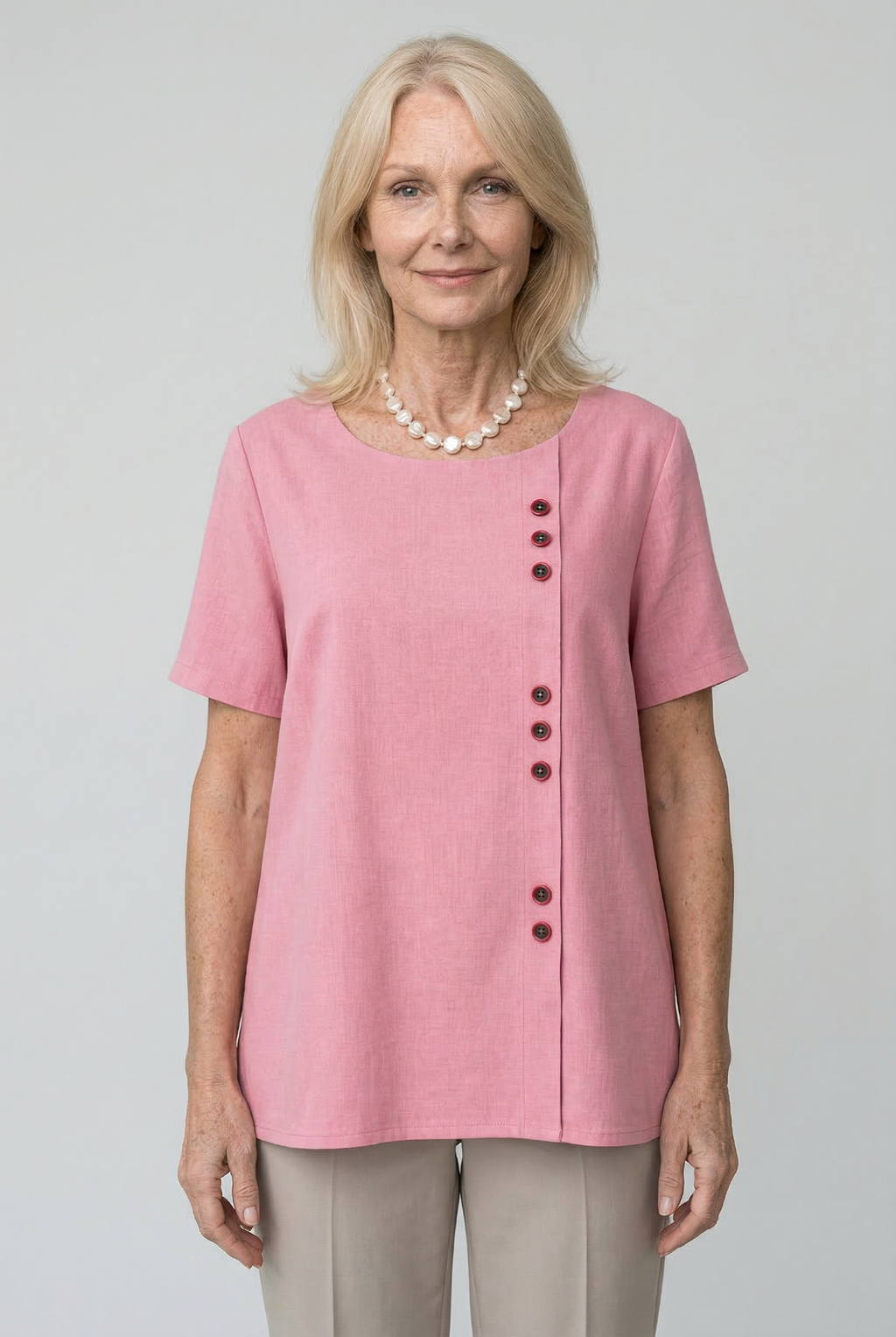 Damen Leinenbluse – Langarm, Knopfleiste, Einfarbig