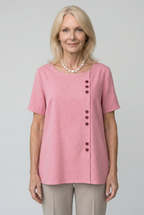 Damen Leinenbluse – Langarm, Knopfleiste, Einfarbig