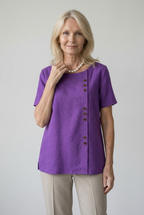 Damen Leinenbluse – Langarm, Knopfleiste, Einfarbig