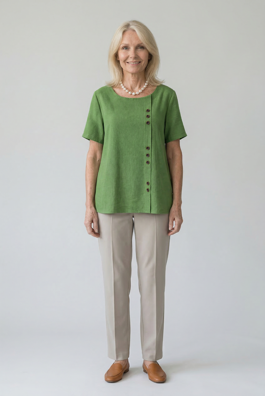 Damen Leinenbluse – Langarm, Knopfleiste, Einfarbig