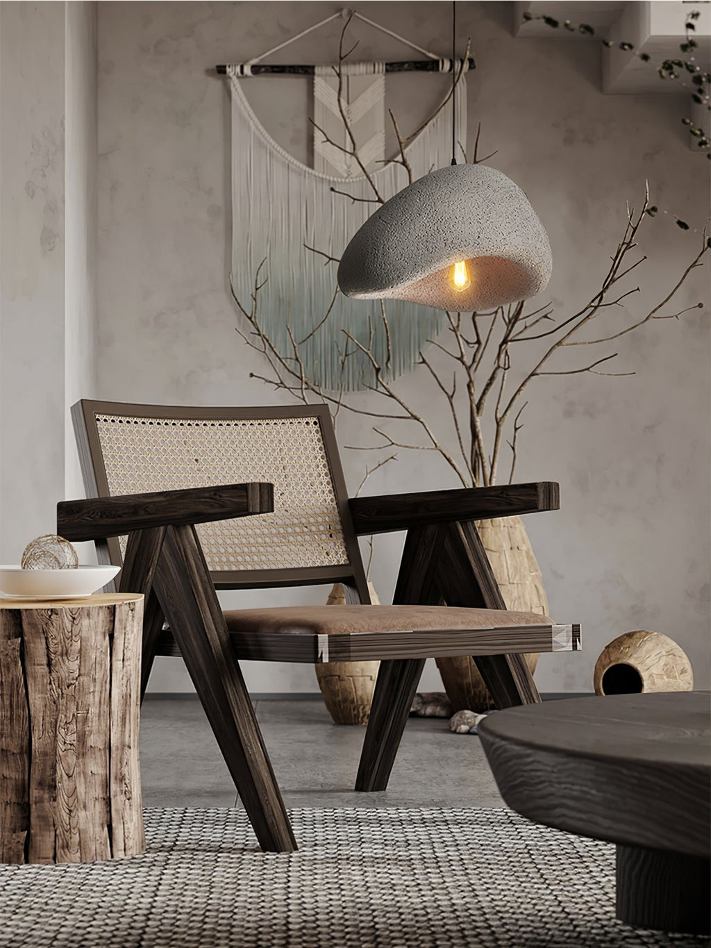 Wabi-Sabi Pendelleuchte aus Gewebe – Deckenlampe für Innenräume