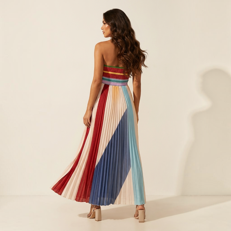 Damen Maxikleid | Plissiertes Maxikleid mit Print | Reguläres Freizeitkleid in Maxi-Länge | Schmid