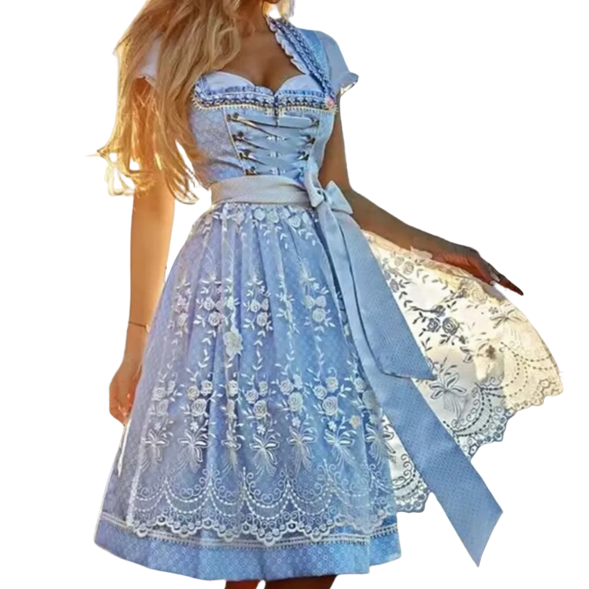 Damen Tracht Kleid aus Textilmaterial | Reguläre Passform Festkleid | Schürze und Bluse für Festivals & Kulturveranstaltungen | Schmid