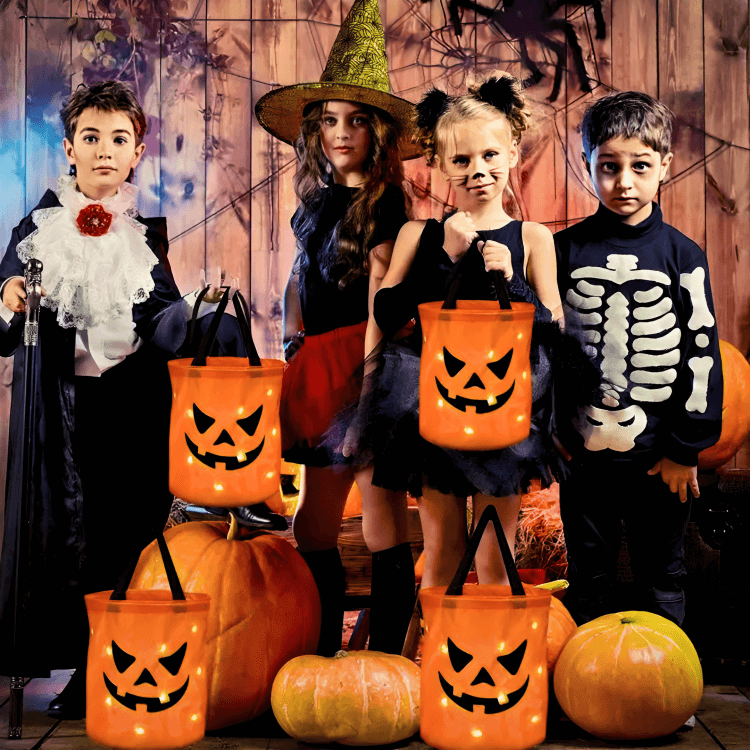 Halloween Kürbis Trick-or-Treat Korb aus PVC | Integriertes LED Lichtdesign | Faltbarer Süßigkeitenkorb für Halloween | Schmid