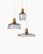 Loft Pendelleuchte – Glas und Holz, E27, Höhenverstellbar