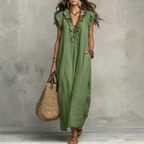 Damen Maxikleid | Ärmelloses Maxikleid mit V-Ausschnitt und Rüschen | Reguläres Freizeitkleid in Maxi-Länge | Schmid