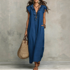 Damen Maxikleid | Ärmelloses Maxikleid mit V-Ausschnitt und Rüschen | Reguläres Freizeitkleid in Maxi-Länge | Schmid