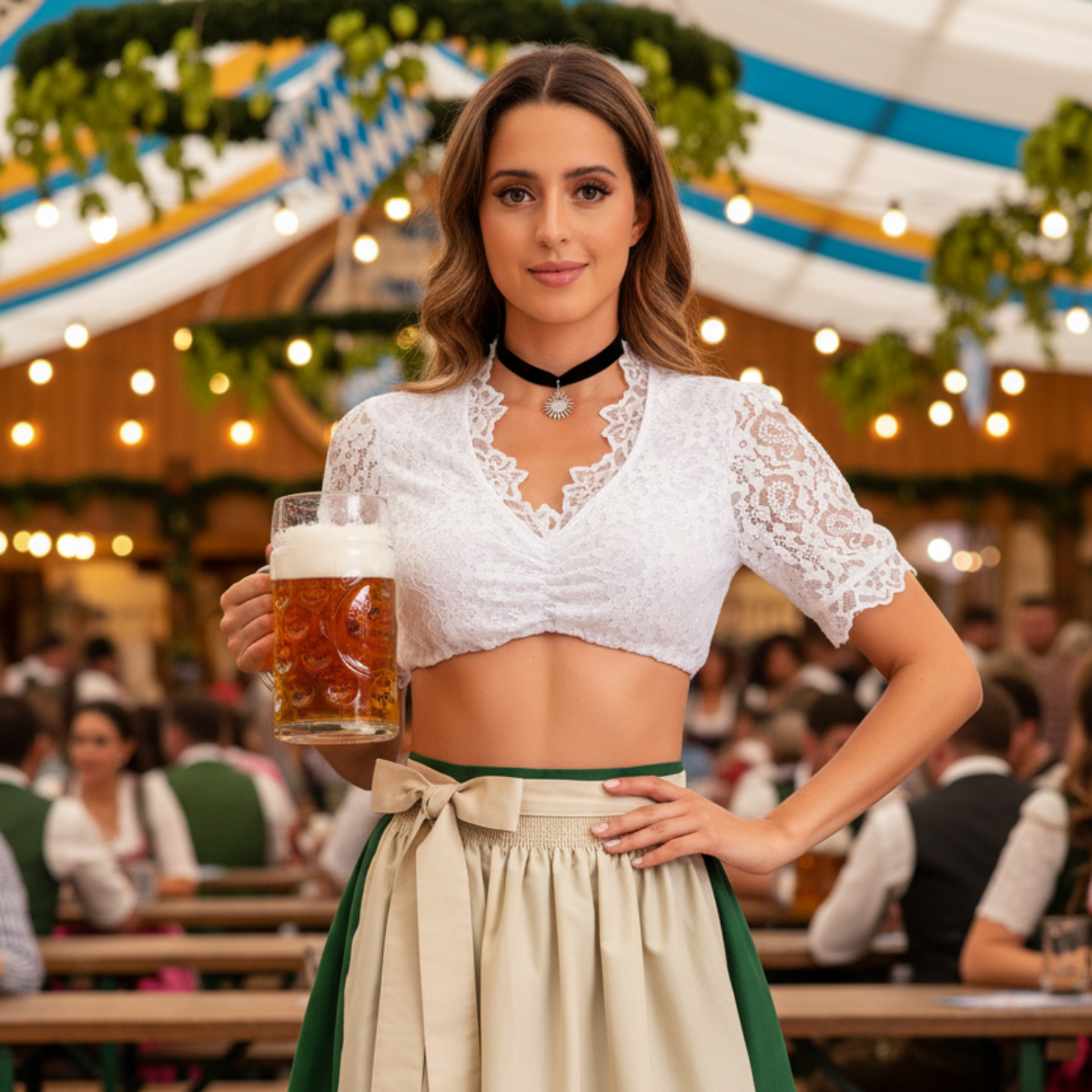 Damen Oktoberfest-Top aus Polyester | Ärmellos mit V-Ausschnitt & Webstruktur | Bayerisch inspiriertes Oberteil für Festivals & Themenfeste | Schmid