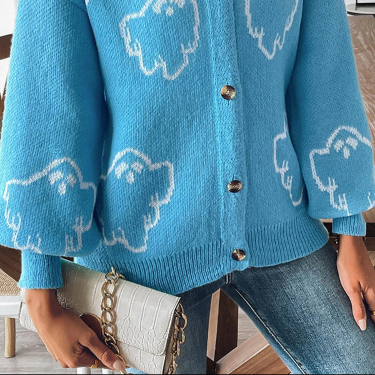 Damen Halloween Strickcardigan aus Baumwolle | V-Ausschnitt & Knopfleiste | Langarm-Layer mit Geistermuster für Alltag & Herbst | Schmid
