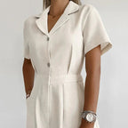 Damen Leinen Jumpsuit | Kurzärmliges Jumpsuit Mit Komfortabler Passform Für Den Sommer | Schmid